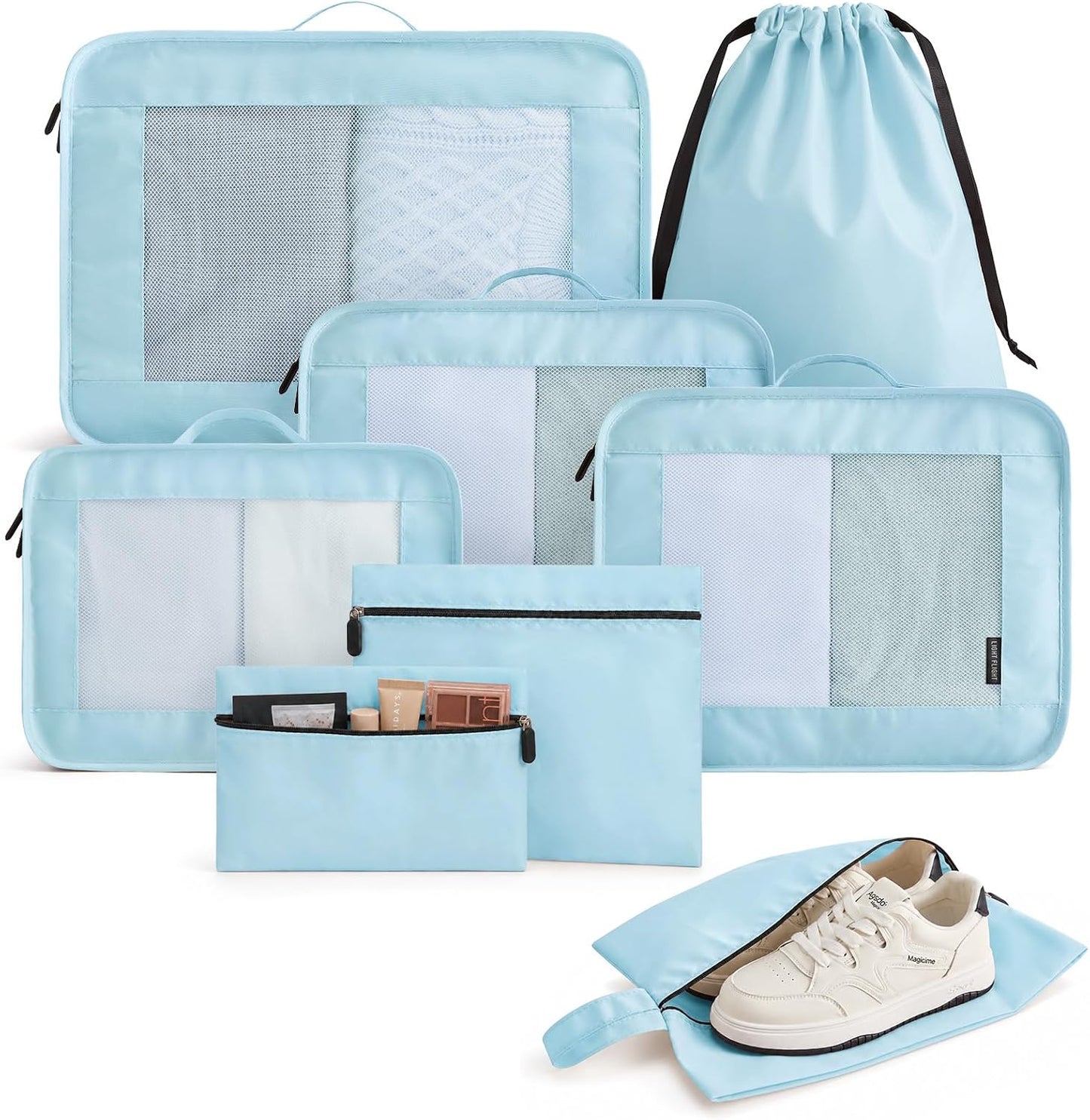 8 Set Packing Cubes for Travel, Cruise Ship Travel Essentials | 8-Pack Packing Bags, Mesh Luggage Organizer Bags & Laundry Shoe Bags for Max Clothing Capacity, Holiday Vacation Camping
