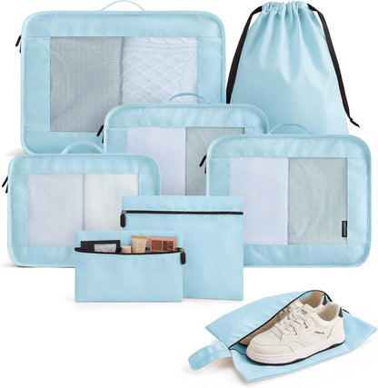 8 Set Packing Cubes for Travel, Cruise Ship Travel Essentials | 8-Pack Packing Bags, Mesh Luggage Organizer Bags & Laundry Shoe Bags for Max Clothing Capacity, Holiday Vacation Camping