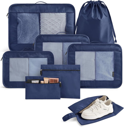8 Set Packing Cubes for Travel, Cruise Ship Travel Essentials | 8-Pack Packing Bags, Mesh Luggage Organizer Bags & Laundry Shoe Bags for Max Clothing Capacity, Holiday Vacation Camping