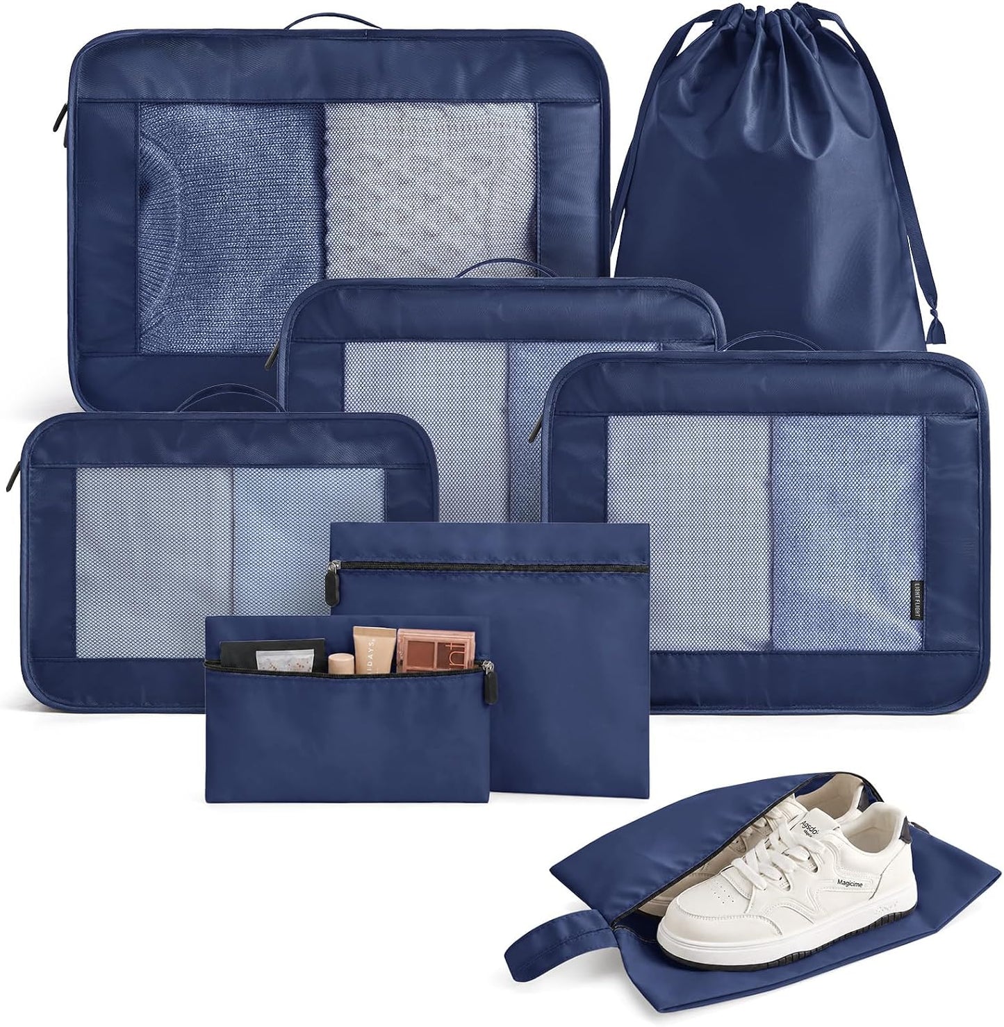 8 Set Packing Cubes for Travel, Cruise Ship Travel Essentials | 8-Pack Packing Bags, Mesh Luggage Organizer Bags & Laundry Shoe Bags for Max Clothing Capacity, Holiday Vacation Camping
