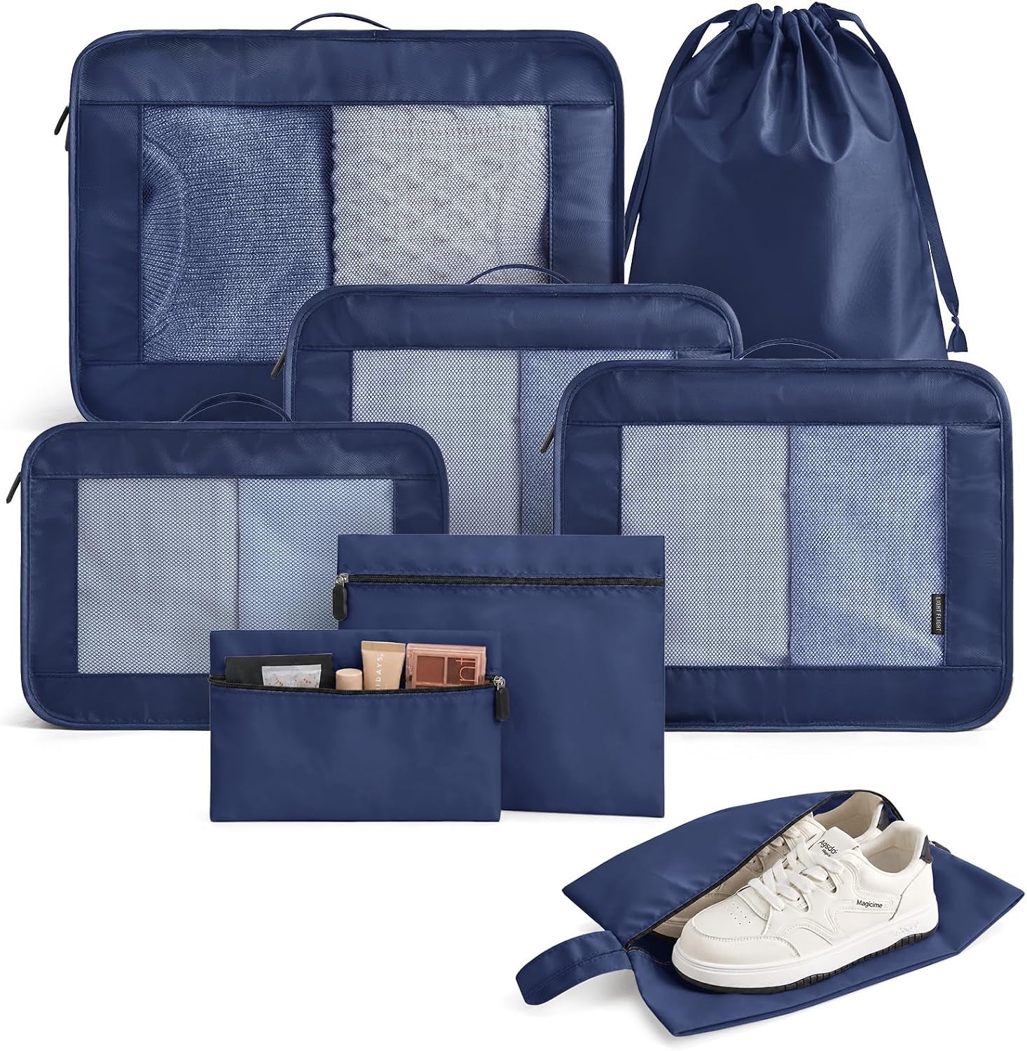8 Set Packing Cubes for Travel, Cruise Ship Travel Essentials | 8-Pack Packing Bags, Mesh Luggage Organizer Bags & Laundry Shoe Bags for Max Clothing Capacity, Holiday Vacation Camping