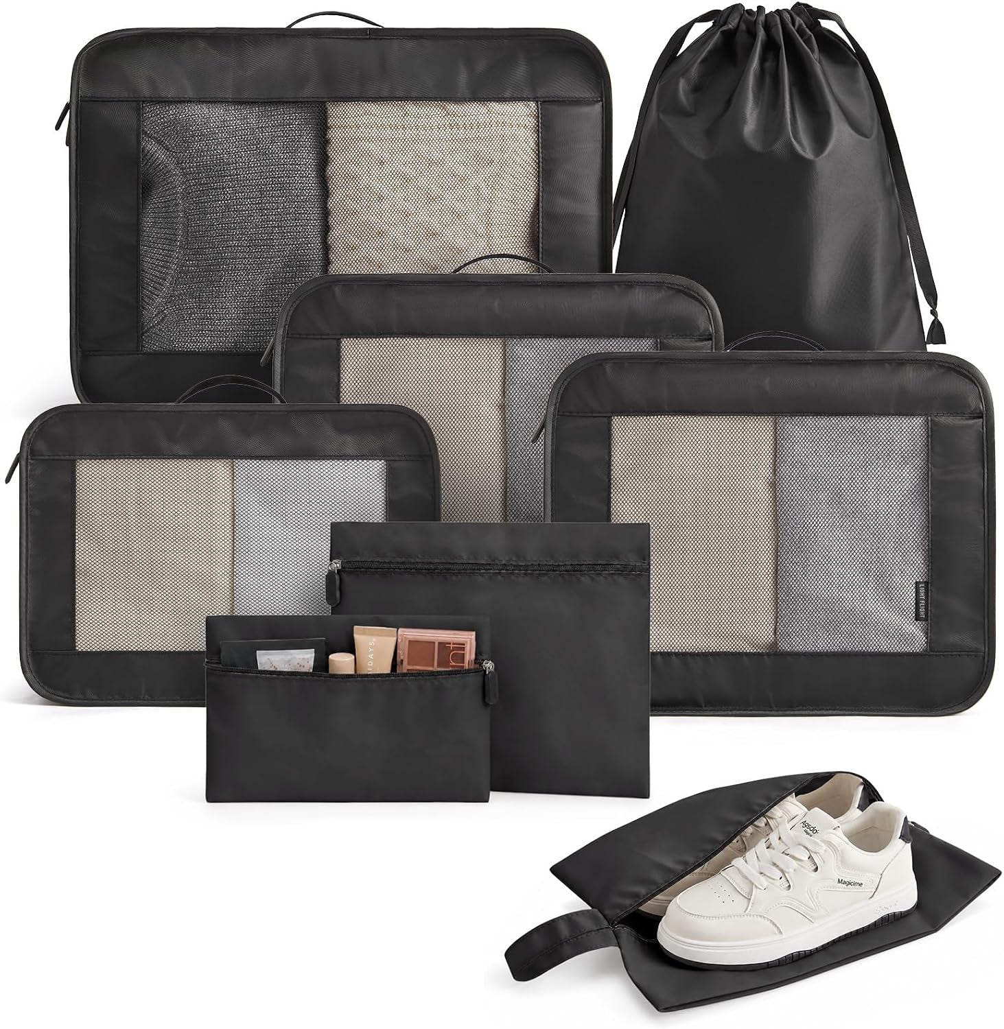 8 Set Packing Cubes for Travel, Cruise Ship Travel Essentials | 8-Pack Packing Bags, Mesh Luggage Organizer Bags & Laundry Shoe Bags for Max Clothing Capacity, Holiday Vacation Camping