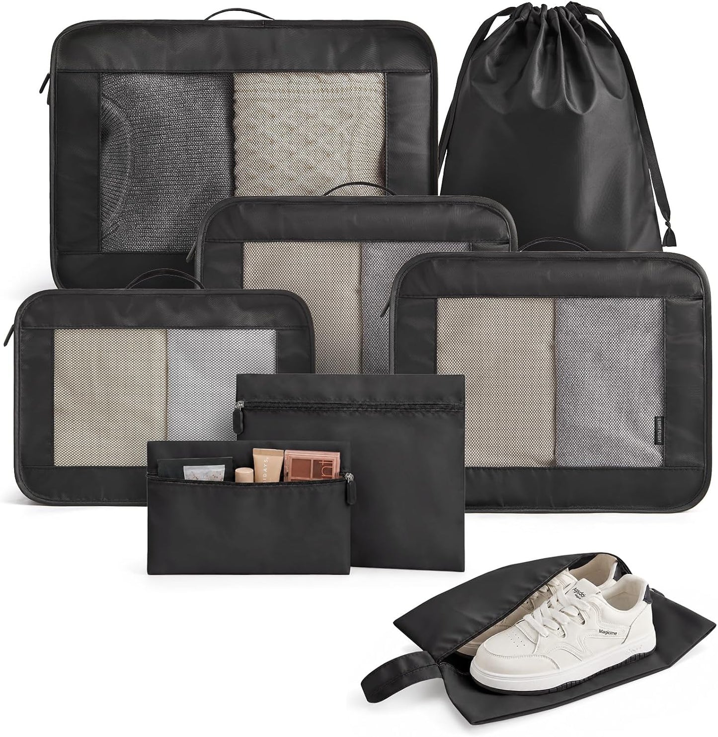 8 Set Packing Cubes for Travel, Cruise Ship Travel Essentials | 8-Pack Packing Bags, Mesh Luggage Organizer Bags & Laundry Shoe Bags for Max Clothing Capacity, Holiday Vacation Camping