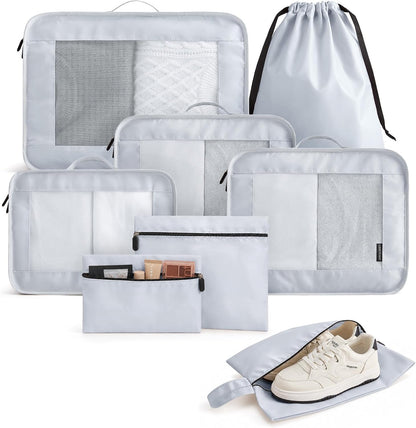8 Set Packing Cubes for Travel, Cruise Ship Travel Essentials | 8-Pack Packing Bags, Mesh Luggage Organizer Bags & Laundry Shoe Bags for Max Clothing Capacity, Holiday Vacation Camping