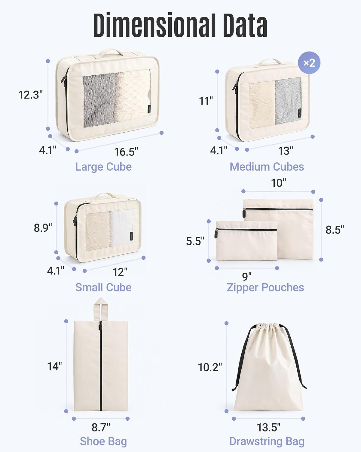 8 Set Packing Cubes for Travel, Cruise Ship Travel Essentials | 8-Pack Packing Bags, Mesh Luggage Organizer Bags & Laundry Shoe Bags for Max Clothing Capacity, Holiday Vacation Camping
