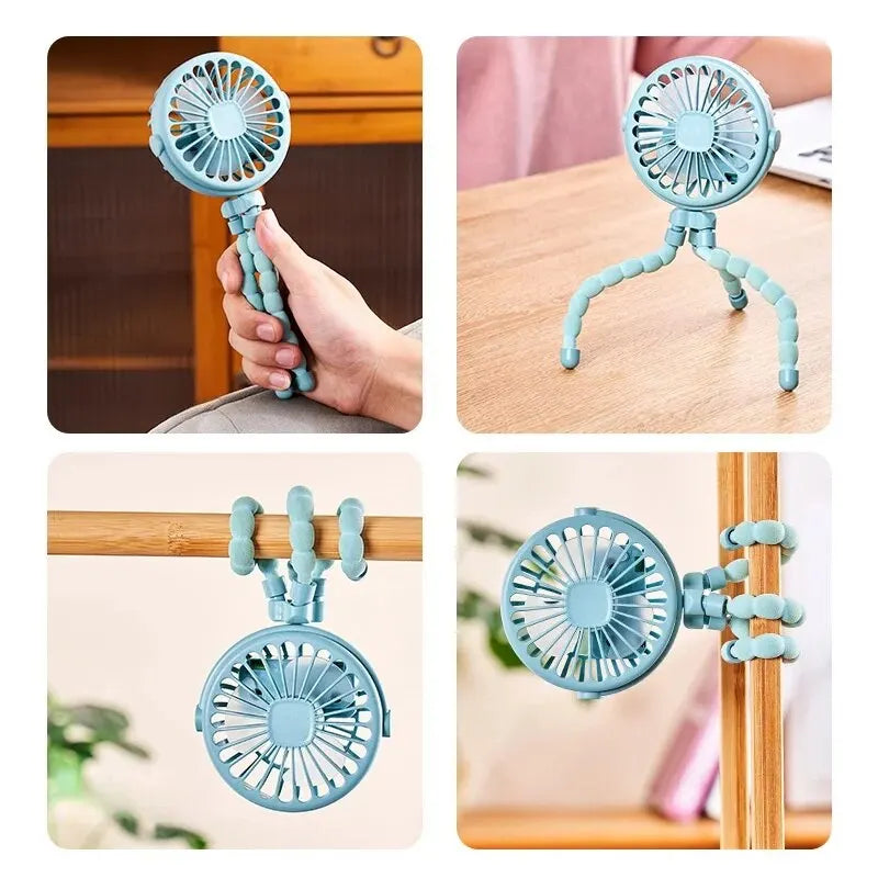 Versatile Portable Baby Stroller with USB Rechargeable Octopus Mini Fan for Students