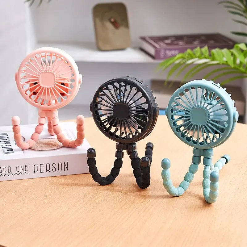 Versatile Portable Baby Stroller with USB Rechargeable Octopus Mini Fan for Students