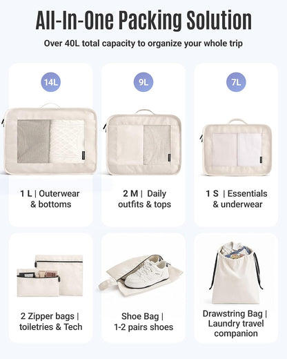 8 Set Packing Cubes for Travel, Cruise Ship Travel Essentials | 8-Pack Packing Bags, Mesh Luggage Organizer Bags & Laundry Shoe Bags for Max Clothing Capacity, Holiday Vacation Camping