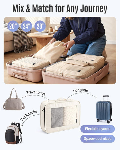 8 Set Packing Cubes for Travel, Cruise Ship Travel Essentials | 8-Pack Packing Bags, Mesh Luggage Organizer Bags & Laundry Shoe Bags for Max Clothing Capacity, Holiday Vacation Camping